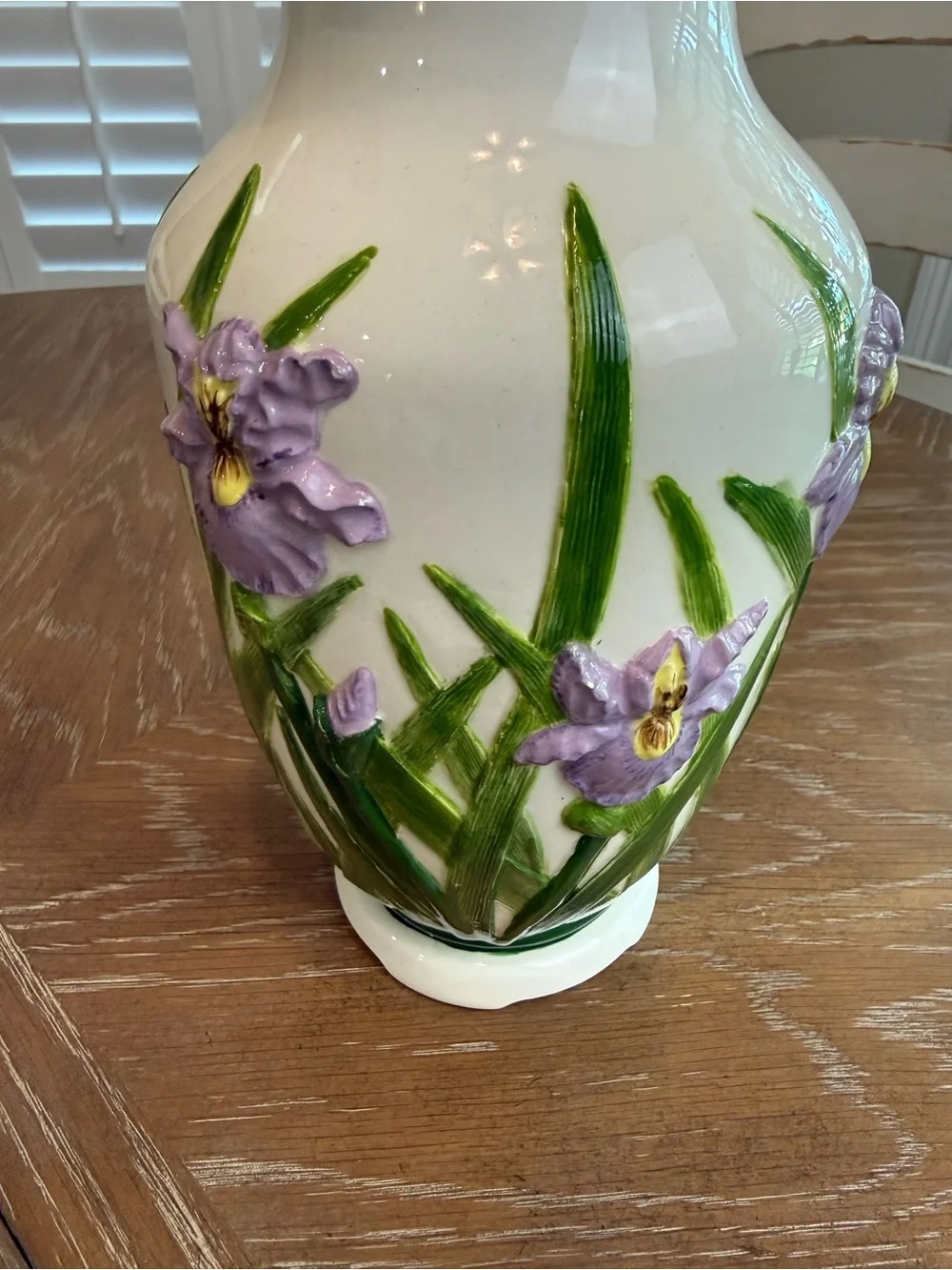 Ceramic White Vase with 3D Purple irises Floral